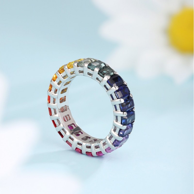 Ruif Jewelry Classic Design S925 Silver 7.4ct Lab Grown Sapphire Ring Rainbow Color Wedding Bands ring Ruif Jewelry Classic Design S925 Silver 7.4ct Lab Grown Sapphire Ring Rainbow Color Wedding Bands ring