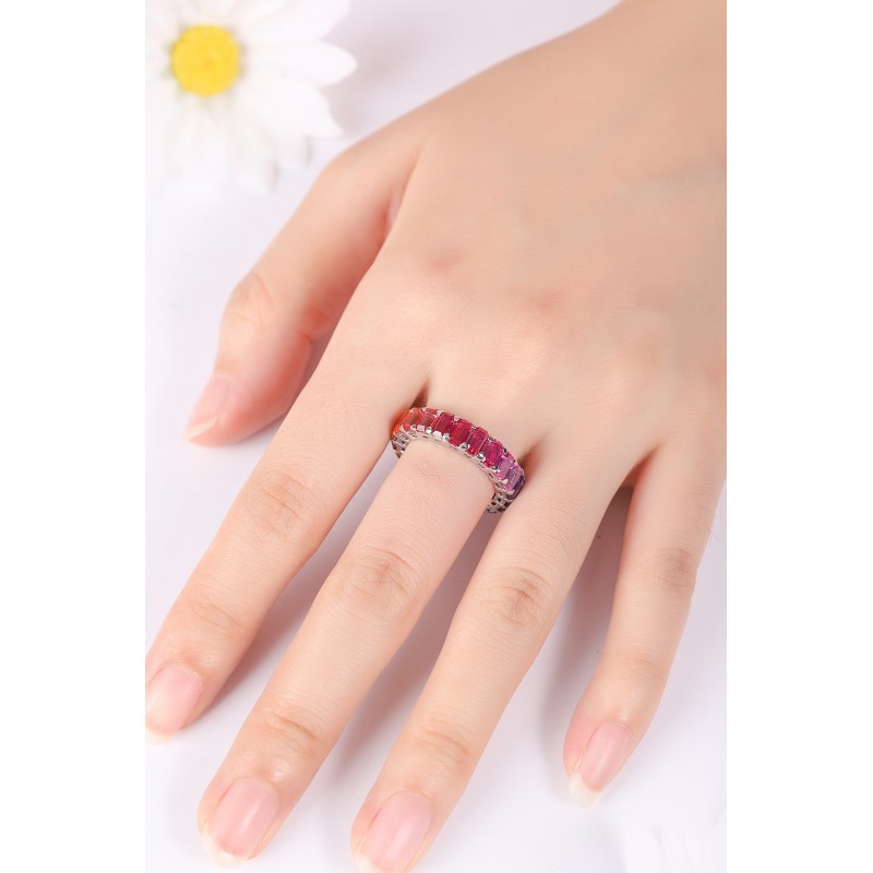Ruif Jewelry Classic Design S925 Silver 7.4ct Lab Grown Sapphire Ring Rainbow Color Wedding Bands ring Ruif Jewelry Classic Design S925 Silver 7.4ct Lab Grown Sapphire Ring Rainbow Color Wedding Bands ring