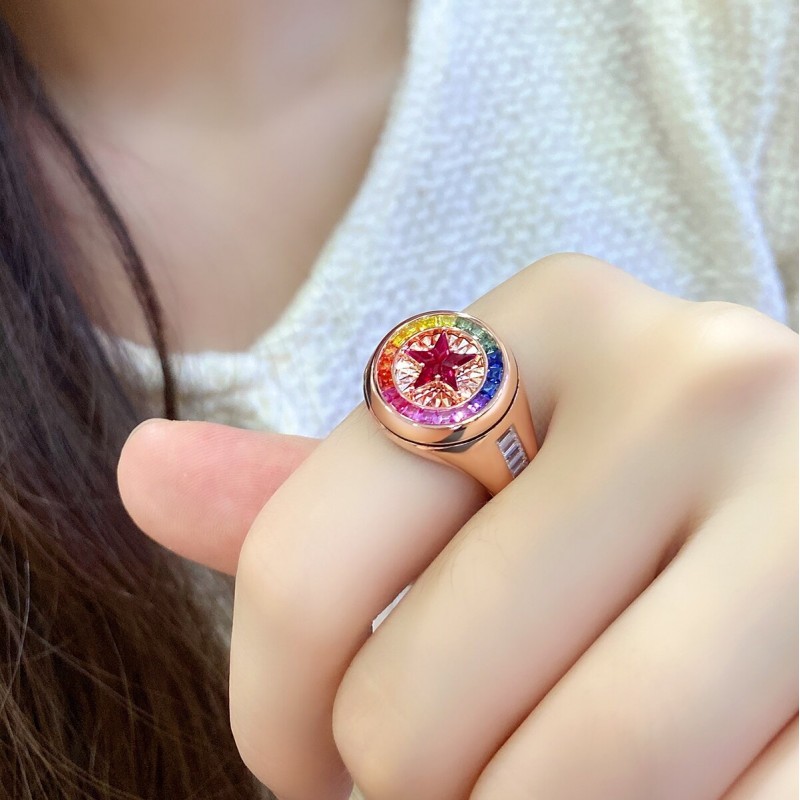 Ruif Jewelry Classic Design S925 Silver Rainbow Color 0.32ct Lab Grown Sapphire Ring Rainbow Color Wedding Bands ring Ruif Jewelry Classic Design S925 Silver Rainbow Color 0.32ct Lab Grown Sapphire Ring Rainbow Color Wedding Bands ring