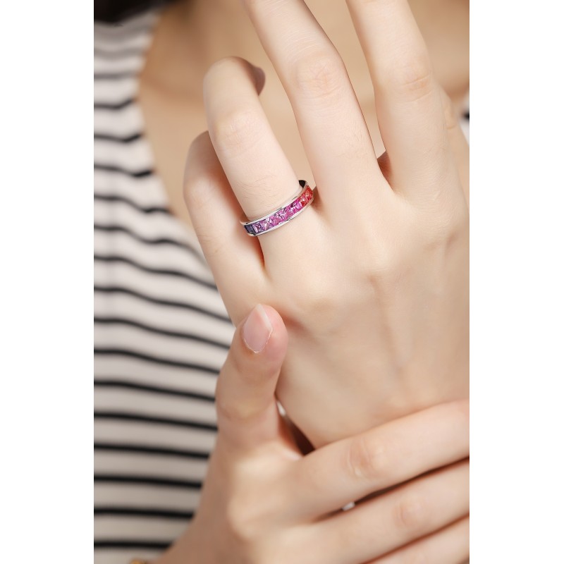 Ruif Jewelry Classic Design S925 Silver 2.06ct Lab Grown Sapphire Ring Rainbow Color Wedding Bands ring