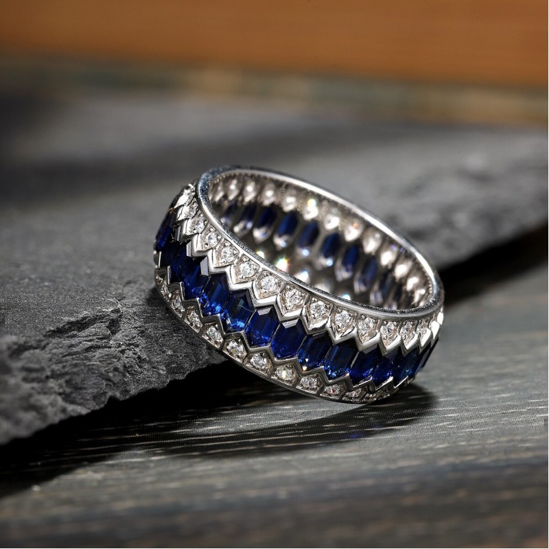 Ruif Jewelry Classic Design S925 Silver 2.18ct Lab Grown Sapphire Ring Wedding Bands ring