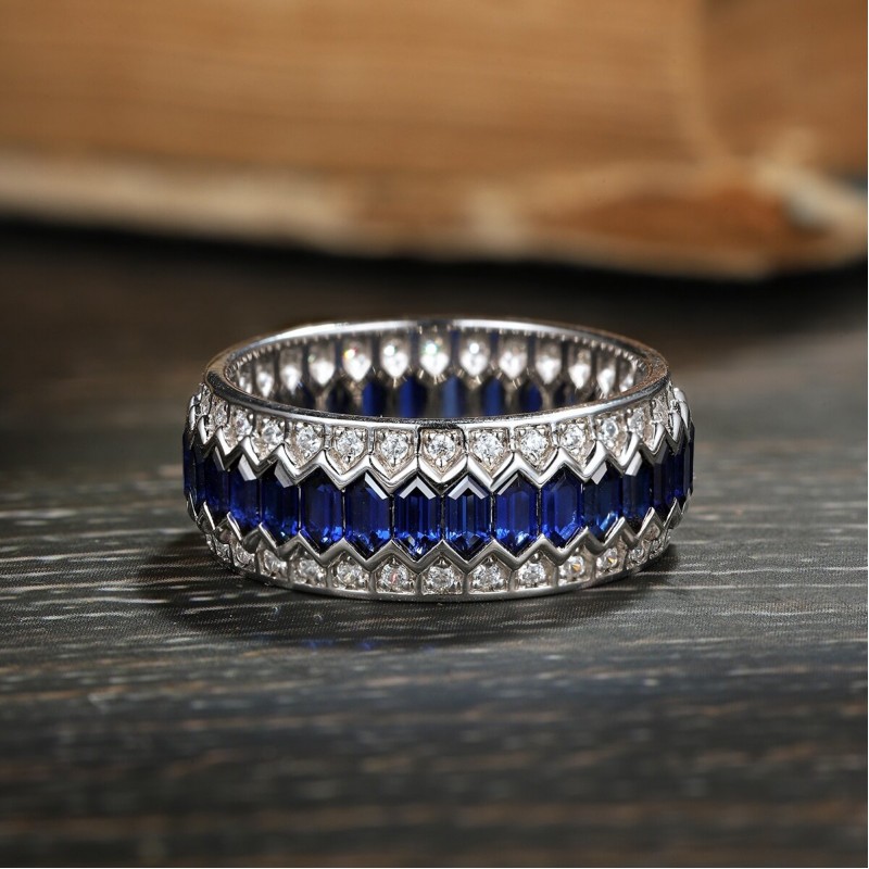 Ruif Jewelry Classic Design S925 Silver 2.18ct Lab Grown Sapphire Ring Wedding Bands ring