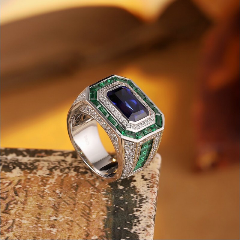 Ruif Jewelry Classic Design S925 Silver 4.76ct Lab Grown Sapphire Ring Wedding Bands Ruif Jewelry Classic Design S925 Silver 4.76ct Lab Grown Sapphire Ring Wedding Bands