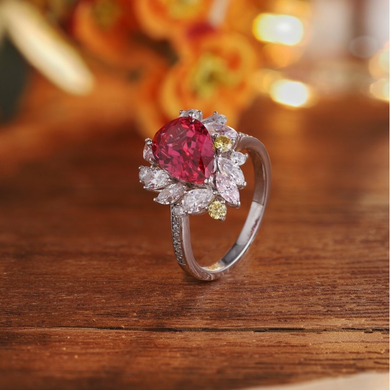 Ruif Jewelry Classic Design S925 Silver 4.14ct Lab Grown Papalacha Ring Wedding Bands Ruif Jewelry Classic Design S925 Silver 4.14ct Lab Grown Papalacha Ring Wedding Bands