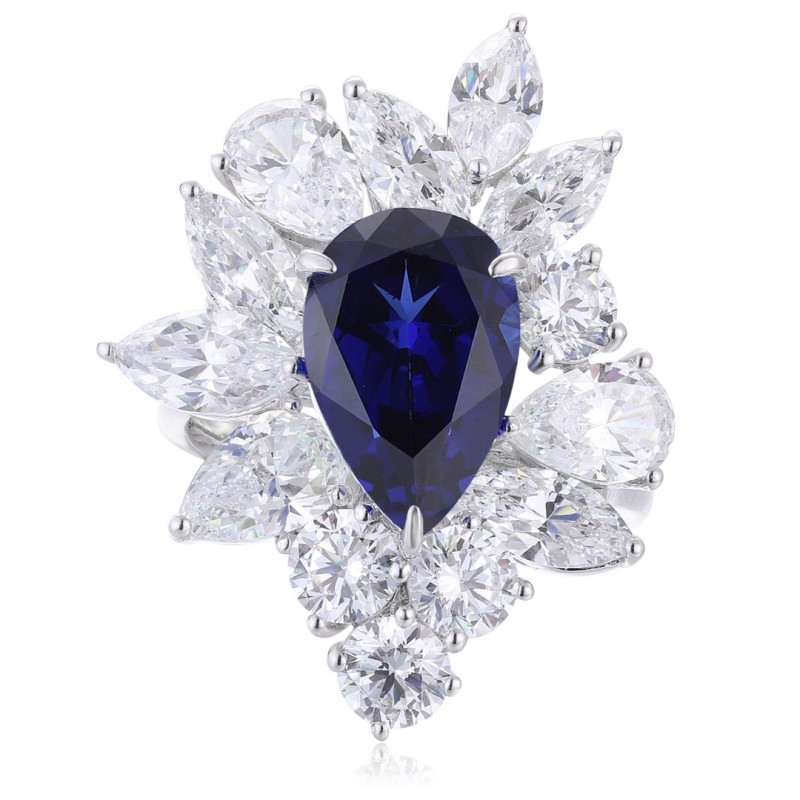 Ruif Jewelry Classic Design S925 Silver 4.32ct Lab Grown Sapphire Ring Wedding Bands