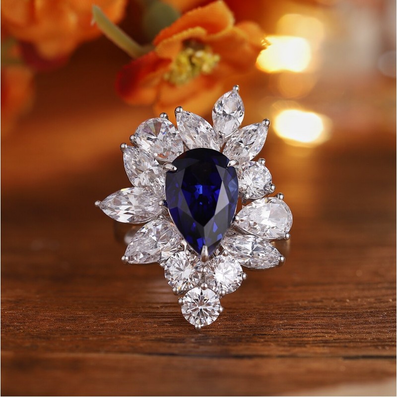 Ruif Jewelry Classic Design S925 Silver 4.32ct Lab Grown Sapphire Ring Wedding Bands