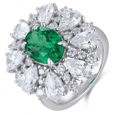 Ruif Jewelry Classic Design S925 Silver 2.24ct Lab Grown Emerald Ring Wedding Bands