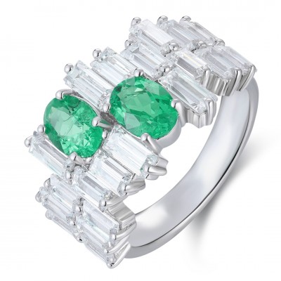 Ruif Jewelry Classic Design S925 Silver 1.4ct Lab Grown Emerald Ring Wedding Bands