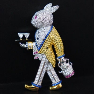 Ruif Jewelry 30x56mm Mr.Rabbit Brooch S925 Silver Cubic Zircona Brooch Fashion Jewelry