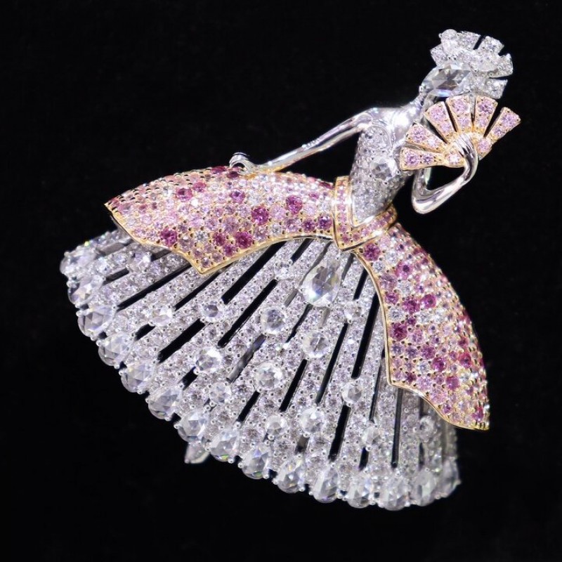 Ruif Jewelry 53x69mm Dancing Girl Brooch S925 Silver Cubic Zircona Brooch Fashion Jewelry