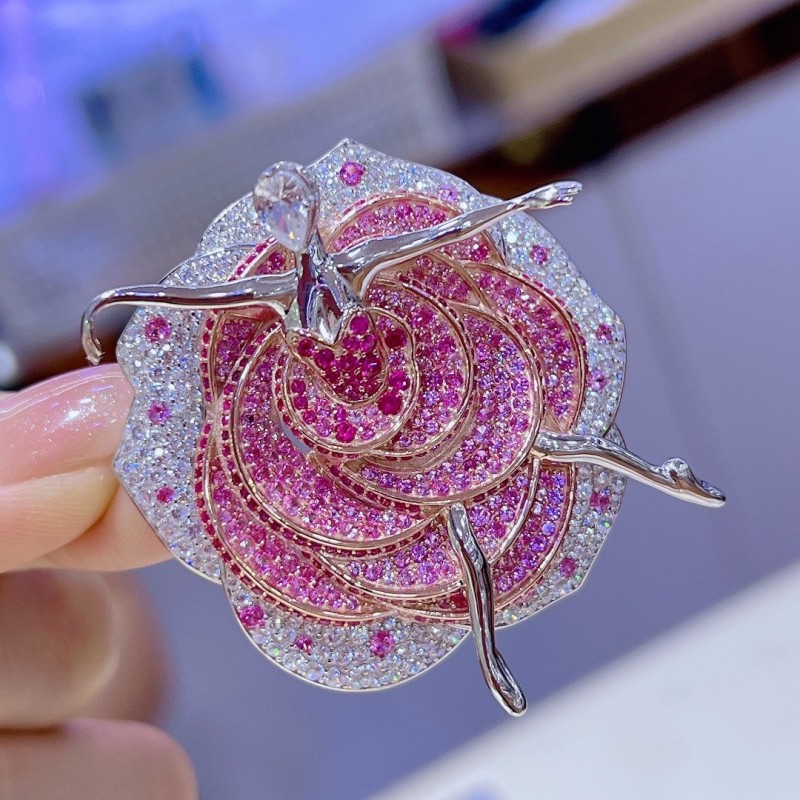 Ruif Jewelry 42x58mm Dancing Girl Brooch S925 Silver Cubic Zircona Brooch Fashion Jewelry