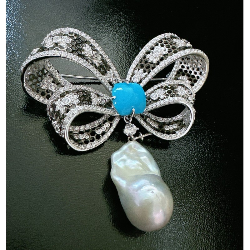Ruif Jewelry Baroque Pearl Bow Brooch S925 Silver Brooch Women Jewelry Cubic Zircona Gemstone Fashion Jewelry Ruif Jewelry Baroque Pearl Bow Brooch S925 Silver Brooch Women Jewelry Cubic Zircona Gemstone Fashion Jewelry