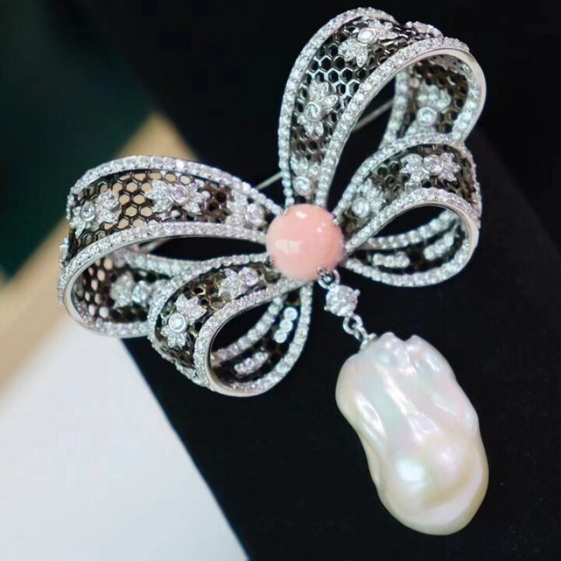 Ruif Jewelry Baroque Pearl Bow Brooch S925 Silver Brooch Women Jewelry Cubic Zircona Gemstone Fashion Jewelry Ruif Jewelry Baroque Pearl Bow Brooch S925 Silver Brooch Women Jewelry Cubic Zircona Gemstone Fashion Jewelry