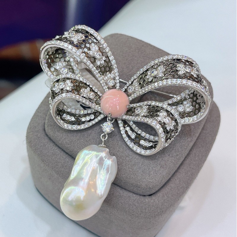 Ruif Jewelry Baroque Pearl Bow Brooch S925 Silver Brooch Women Jewelry Cubic Zircona Gemstone Fashion Jewelry Ruif Jewelry Baroque Pearl Bow Brooch S925 Silver Brooch Women Jewelry Cubic Zircona Gemstone Fashion Jewelry