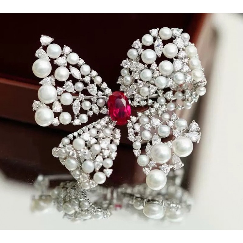 Ruif Jewelry Pearl Bow Brooch S925 Silver Brooch Women Jewelry Cubic Zircona Gemstone Fashion Jewelry Ruif Jewelry Pearl Bow Brooch S925 Silver Brooch Women Jewelry Cubic Zircona Gemstone Fashion Jewelry
