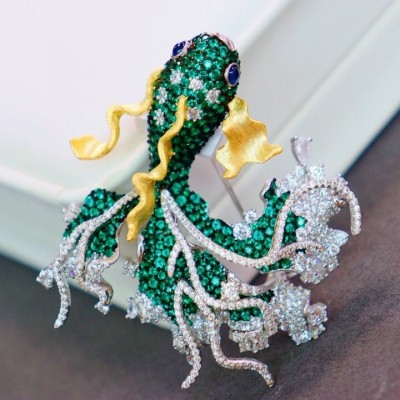 Ruif Jewelry Gold Fish Brooch S925 Silver Cubic Zircona Brooch Fashion Jewelry