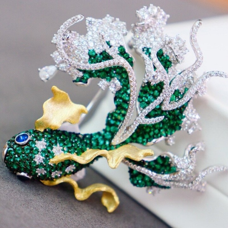 Ruif Jewelry Gold Fish Brooch S925 Silver Cubic Zircona Brooch Fashion Jewelry Ruif Jewelry Gold Fish Brooch S925 Silver Cubic Zircona Brooch Fashion Jewelry