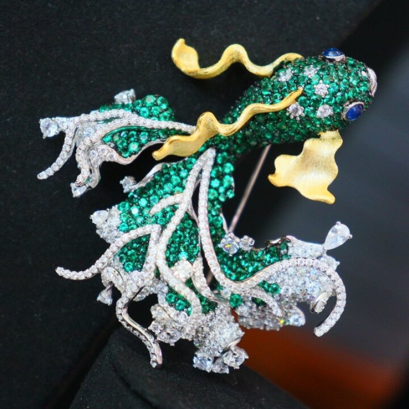 Ruif Jewelry Gold Fish Brooch S925 Silver Cubic Zircona Brooch Fashion Jewelry Ruif Jewelry Gold Fish Brooch S925 Silver Cubic Zircona Brooch Fashion Jewelry