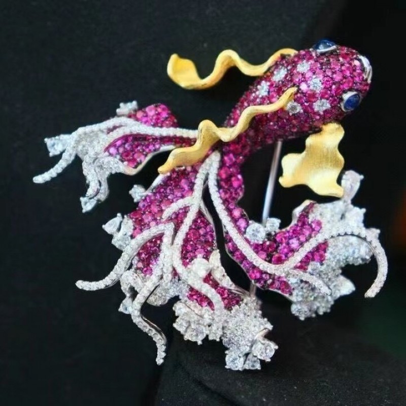 Ruif Jewelry Gold Fish Brooch S925 Silver Cubic Zircona Brooch Fashion Jewelry Ruif Jewelry Gold Fish Brooch S925 Silver Cubic Zircona Brooch Fashion Jewelry