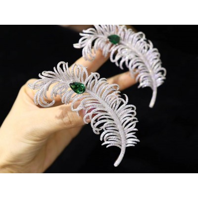 Ruif Jewelry Green Feather Brooch S925 Silver Brooch Women Jewelry 5A Cubic Zircona Gemstone Fashion Jewelry