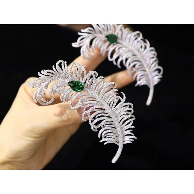 Ruif Jewelry Green Feather Brooch S925 Silver Brooch Women Jewelry 5A Cubic Zircona Gemstone Fashion Jewelry Ruif Jewelry Green Feather Brooch S925 Silver Brooch Women Jewelry 5A Cubic Zircona Gemstone Fashion Jewelry