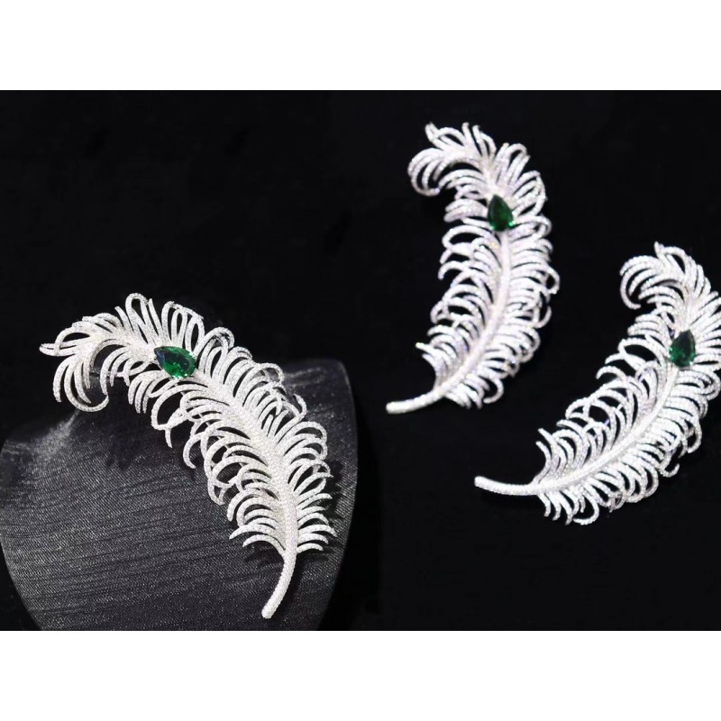 Ruif Jewelry Green Feather Brooch S925 Silver Brooch Women Jewelry 5A Cubic Zircona Gemstone Fashion Jewelry Ruif Jewelry Green Feather Brooch S925 Silver Brooch Women Jewelry 5A Cubic Zircona Gemstone Fashion Jewelry