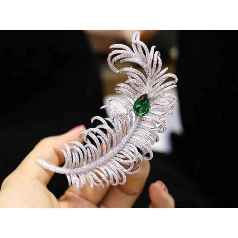 Ruif Jewelry Green Feather Brooch S925 Silver Brooch Women Jewelry 5A Cubic Zircona Gemstone Fashion Jewelry Ruif Jewelry Green Feather Brooch S925 Silver Brooch Women Jewelry 5A Cubic Zircona Gemstone Fashion Jewelry
