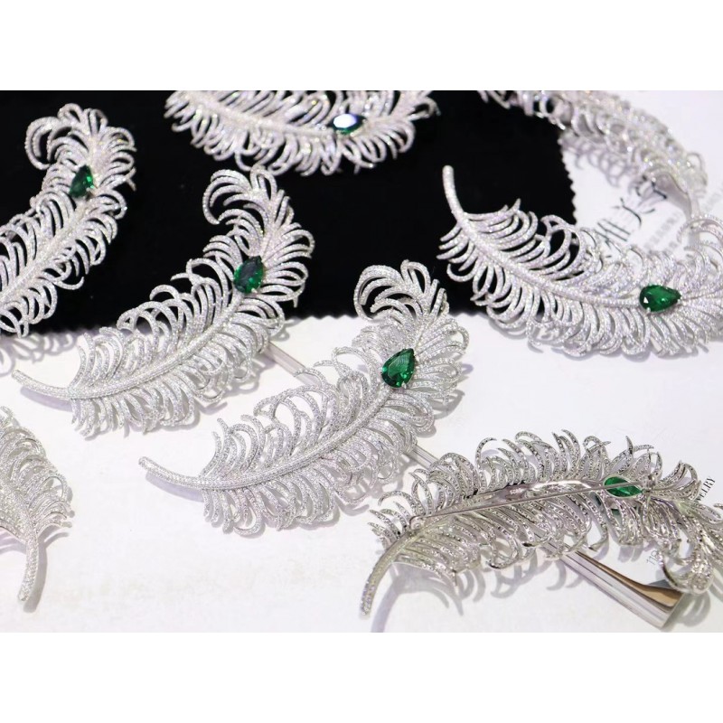 Ruif Jewelry Green Feather Brooch S925 Silver Brooch Women Jewelry 5A Cubic Zircona Gemstone Fashion Jewelry Ruif Jewelry Green Feather Brooch S925 Silver Brooch Women Jewelry 5A Cubic Zircona Gemstone Fashion Jewelry
