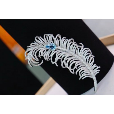Ruif Jewelry Blue Feather Brooch S925 Silver Brooch Women Jewelry 5A Cubic Zircona Gemstone Fashion Jewelry