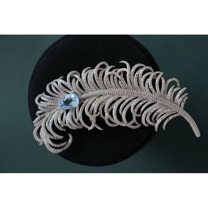 Ruif Jewelry Blue Feather Brooch S925 Silver Brooch Women Jewelry 5A Cubic Zircona Gemstone Fashion Jewelry Ruif Jewelry Blue Feather Brooch S925 Silver Brooch Women Jewelry 5A Cubic Zircona Gemstone Fashion Jewelry