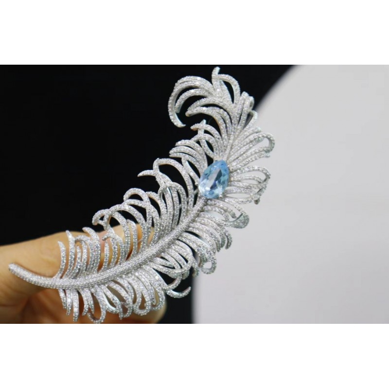 Ruif Jewelry Blue Feather Brooch S925 Silver Brooch Women Jewelry 5A Cubic Zircona Gemstone Fashion Jewelry Ruif Jewelry Blue Feather Brooch S925 Silver Brooch Women Jewelry 5A Cubic Zircona Gemstone Fashion Jewelry