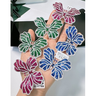 Ruif Jewelry 43x60mm Green/Pink/Blue Butterfly Brooch S925 Silver Brooch Cubic Zircona Gemstone Fashion Jewelry