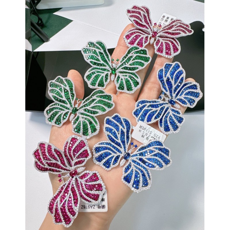 Ruif Jewelry 43x60mm Green/Pink/Blue Butterfly Brooch S925 Silver Brooch Cubic Zircona Gemstone Fashion Jewelry Ruif Jewelry 43x60mm Green/Pink/Blue Butterfly Brooch S925 Silver Brooch Cubic Zircona Gemstone Fashion Jewelry