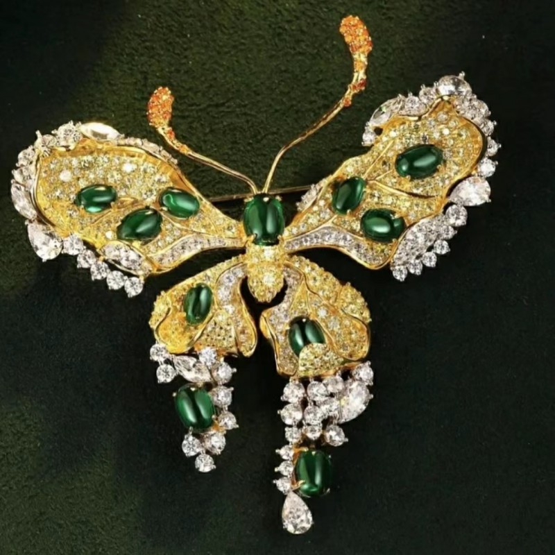 Ruif Jewelry 70x77mm Green Butterfly Brooch S925 Silver Brooch Cubic Zircona Gemstone Fashion Jewelry