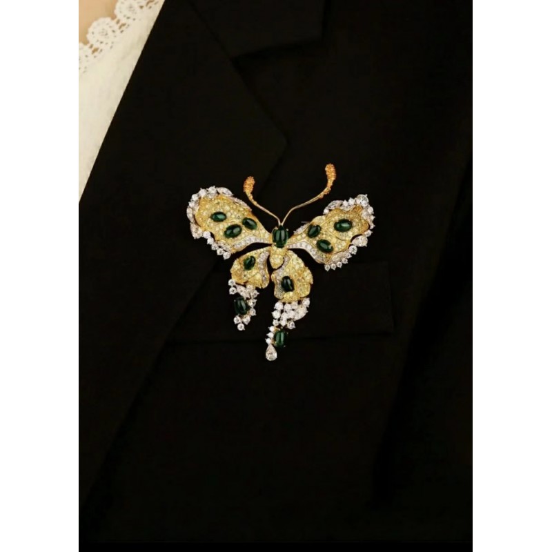 Ruif Jewelry 70x77mm Green Butterfly Brooch S925 Silver Brooch Cubic Zircona Gemstone Fashion Jewelry
