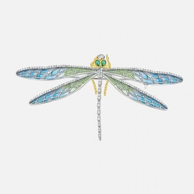 Ruif Jewelry 40x74mm Dragonfly Brooch S925 Silver Blue Green Color Brooch Cubic Zircona Fashion Jewelry