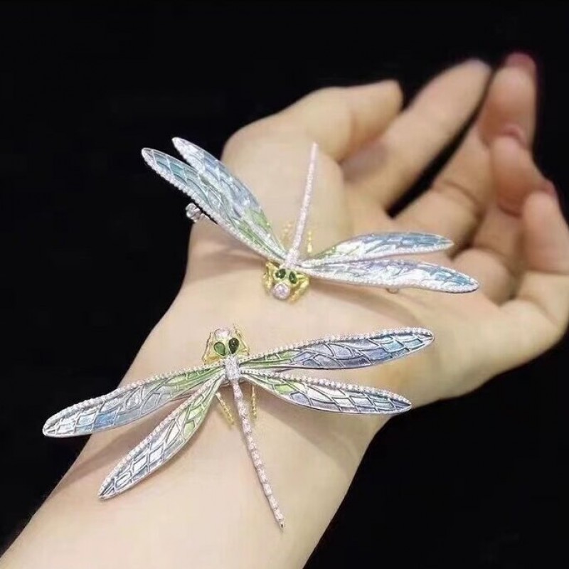 Ruif Jewelry 40x74mm Dragonfly Brooch S925 Silver Blue Green Color Brooch Cubic Zircona Fashion Jewelry