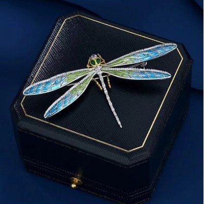 Ruif Jewelry 40x74mm Dragonfly Brooch S925 Silver Blue Green Color Brooch Cubic Zircona Fashion Jewelry