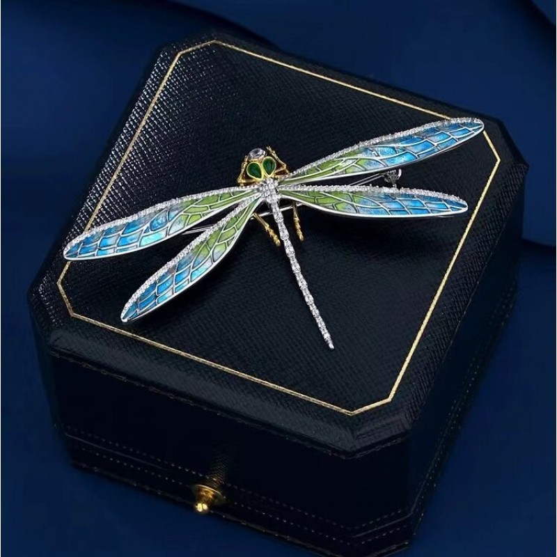 Ruif Jewelry 40x74mm Dragonfly Brooch S925 Silver Blue Green Color Brooch Cubic Zircona Fashion Jewelry