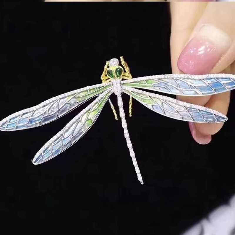 Ruif Jewelry 40x74mm Dragonfly Brooch S925 Silver Blue Green Color Brooch Cubic Zircona Fashion Jewelry