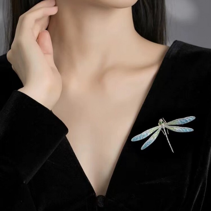 Ruif Jewelry 40x74mm Dragonfly Brooch S925 Silver Blue Green Color Brooch Cubic Zircona Fashion Jewelry