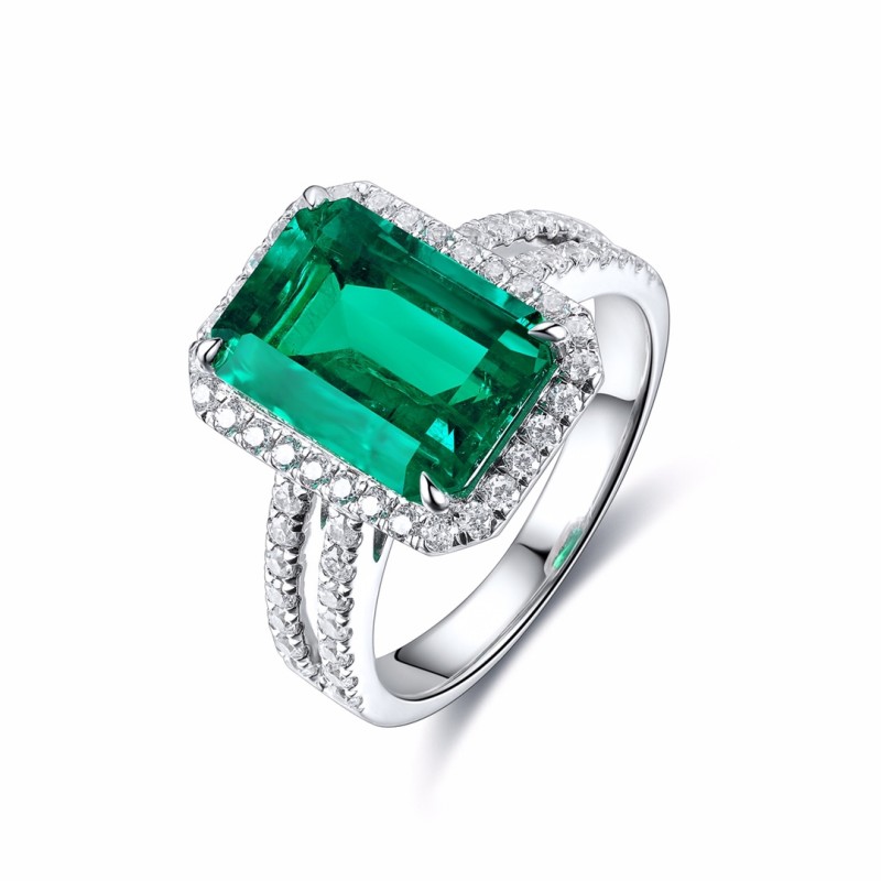 Ruif Jewelry Classic Design 9K White Gold 2.45ct Lab Grown Emerald Ring Gemstone Jewelry