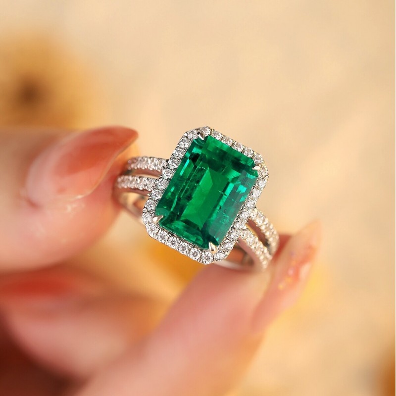 Ruif Jewelry Classic Design 9K White Gold 2.45ct Lab Grown Emerald Ring Gemstone Jewelry Ruif Jewelry Classic Design 9K White Gold 2.45ct Lab Grown Emerald Ring Gemstone Jewelry
