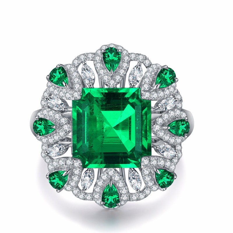 Ruif Jewelry Classic Design 9K White Gold 3.6ct Lab Grown Emerald Ring Gemstone Jewelry Ruif Jewelry Classic Design 9K White Gold 3.6ct Lab Grown Emerald Ring Gemstone Jewelry