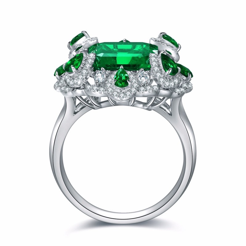 Ruif Jewelry Classic Design 9K White Gold 3.6ct Lab Grown Emerald Ring Gemstone Jewelry Ruif Jewelry Classic Design 9K White Gold 3.6ct Lab Grown Emerald Ring Gemstone Jewelry
