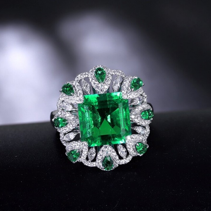 Ruif Jewelry Classic Design 9K White Gold 3.6ct Lab Grown Emerald Ring Gemstone Jewelry Ruif Jewelry Classic Design 9K White Gold 3.6ct Lab Grown Emerald Ring Gemstone Jewelry