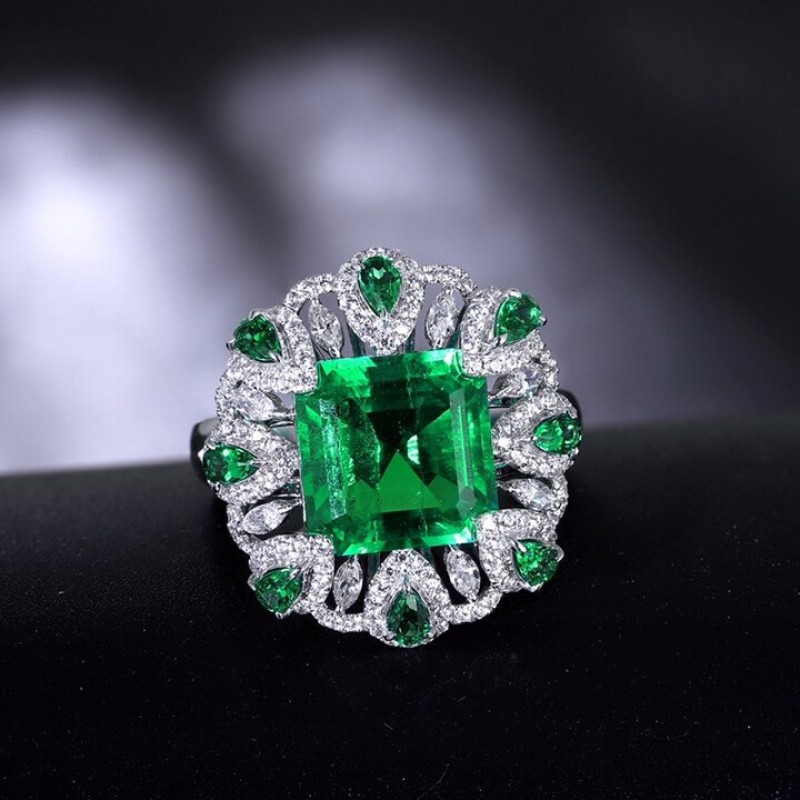 Ruif Jewelry Classic Design 9K White Gold 3.6ct Lab Grown Emerald Ring Gemstone Jewelry