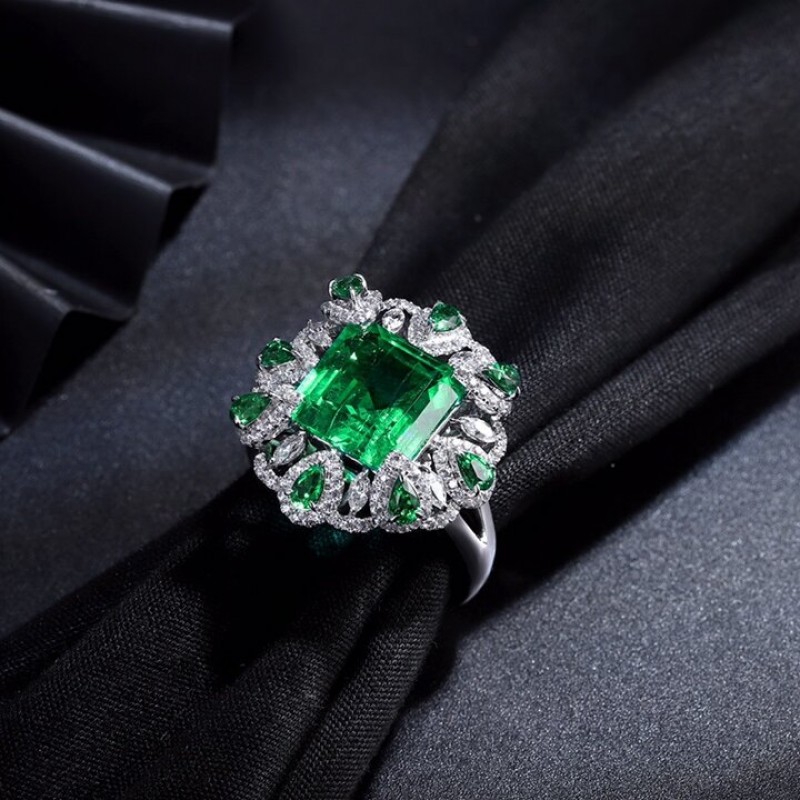 Ruif Jewelry Classic Design 9K White Gold 3.6ct Lab Grown Emerald Ring Gemstone Jewelry Ruif Jewelry Classic Design 9K White Gold 3.6ct Lab Grown Emerald Ring Gemstone Jewelry