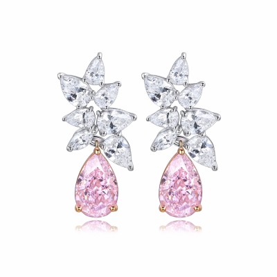 Ruif Jewelry Classic Design 9K White Gold 6ct Pink Diamond Earrings Cubic Zircon Earrings Gemstone Jewelry