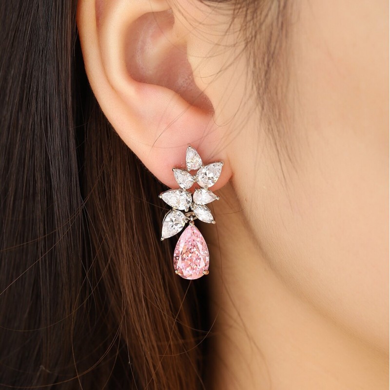 Ruif Jewelry Classic Design 9K White Gold 6ct Pink Diamond Earrings Cubic Zircon Earrings Gemstone Jewelry